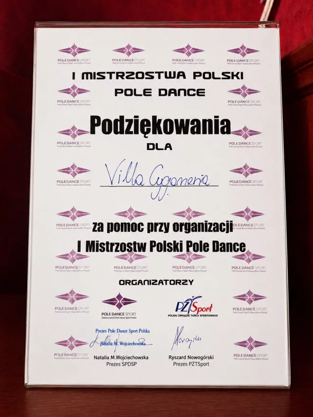 Podziękowania za organizację eventów.